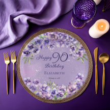 Eleganta lila violblommor Blommig Glad 90-årsdag