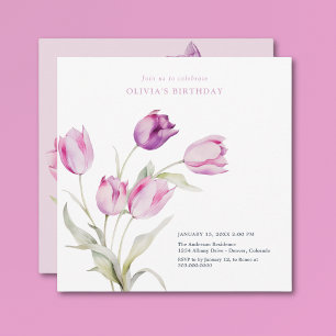 Eleganta lila violetta blomstermålade tulpaner i a inbjudningar