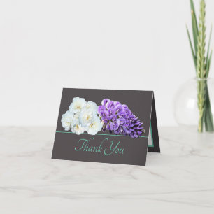 Eleganta lila wisterior och vita rosor Tack Kort