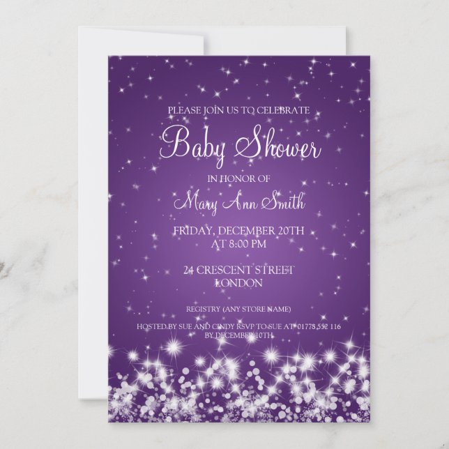 Eleganta lilor för baby showervintergnistra inbjudningar (Framsida)