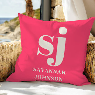 Eleganta ljusa rosa monogram initialer kudde