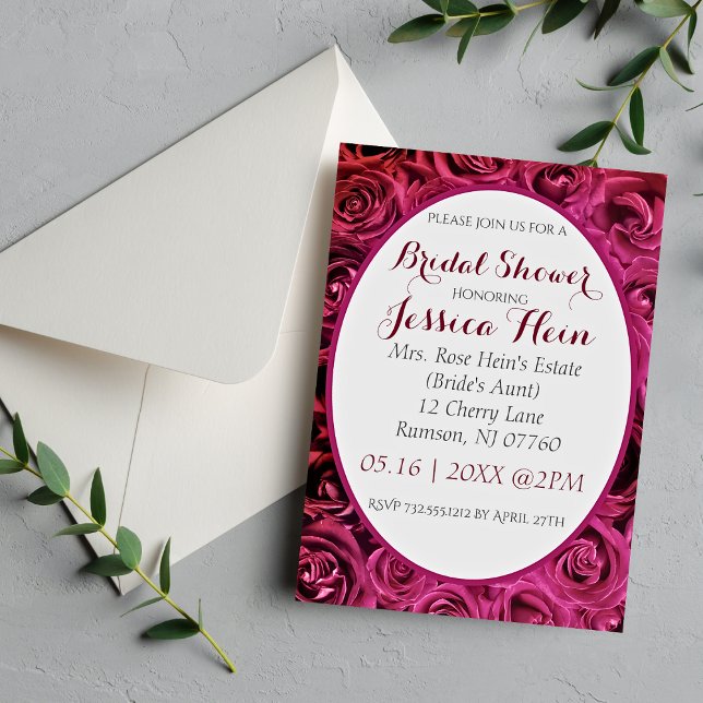 Eleganta Lux Bröllopsdusch Rosa Rosor Inbjudningar (Beautiful floral bridal shower invitations.)
