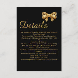 Eleganta lyx Svarta & Gyllene båge Bröllopsdetalje Tilläggskort