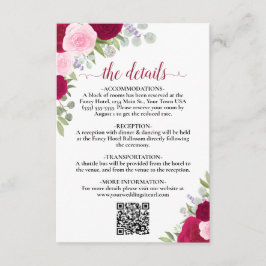 Eleganta Magenta Rosa Rosor Bröllopsdetaljer QR-ko Tilläggskort