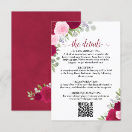 Eleganta Magenta Rosa Rosor Bröllopsdetaljer QR-ko Tilläggskort