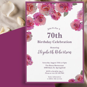Eleganta Magenta Rosor Kvinnas 70-årsdag Inbjudningar