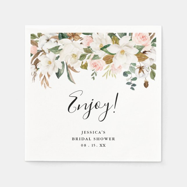 Eleganta Magnolias & Bomull Bröllopsdusch Servette Pappersservett (Framsidan)