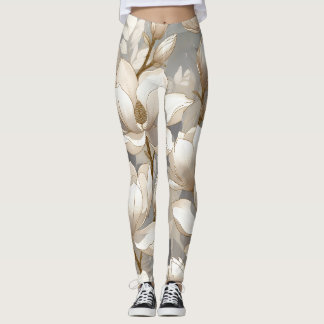 Eleganta magnolior i jämna neutrala kurvor leggings