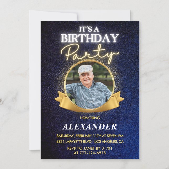 Eleganta män Navy Foto 84-årsdag Inbjudningar (Framsida)
