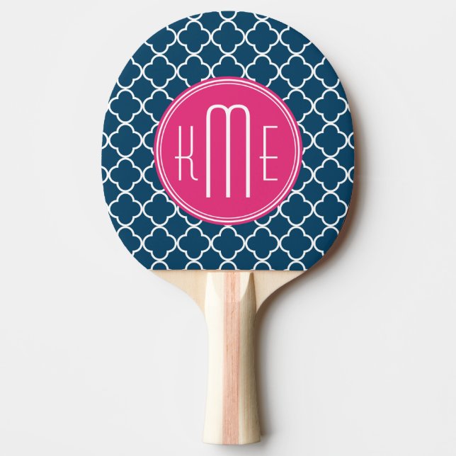 Eleganta marinblåa Quatrefoil med den rosa Pingisracket (Framsidan)