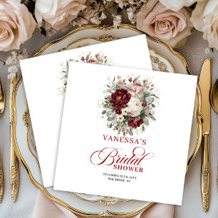 Eleganta Marsala Blommiga Guld Bröllopsdusch Serve Pappersservett