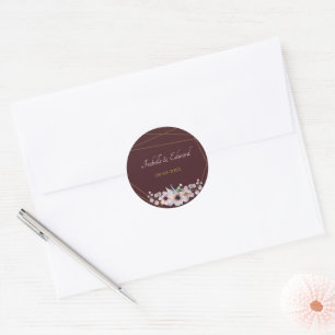 Eleganta Marsala Blush Anemone Blommor Bröllop Runt Klistermärke