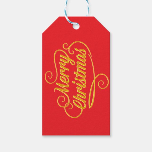 Eleganta Merry Christmas-presentkort, guld & röd H Presentetikett (Framsidan)