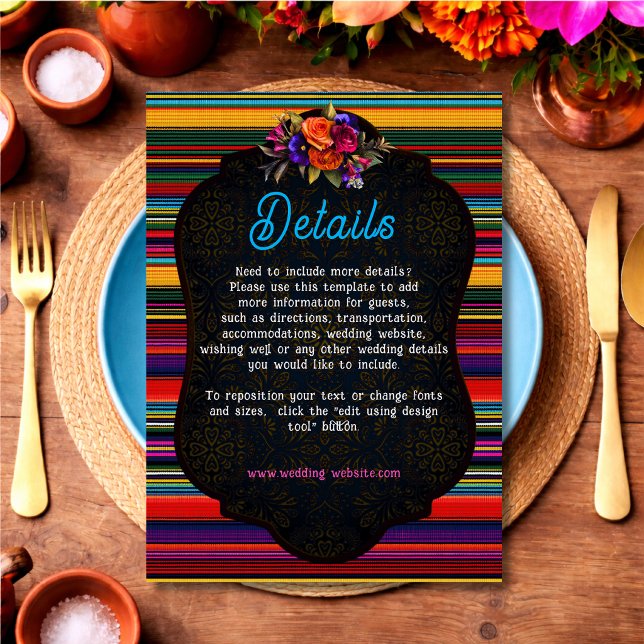 Eleganta mexikanska blommor bröllopsdetaljer tilläggskort (Skapare uppladdad)