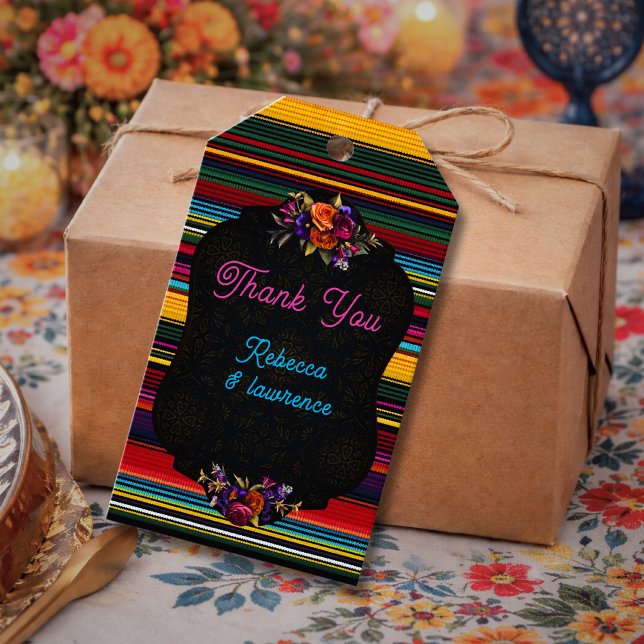 Eleganta mexikanska bröllopsblommor presentetikett (Skapare uppladdad)