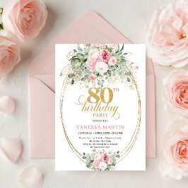 Eleganta Minimal Blush Blommiga 80-års Födelsedags Inbjudningar