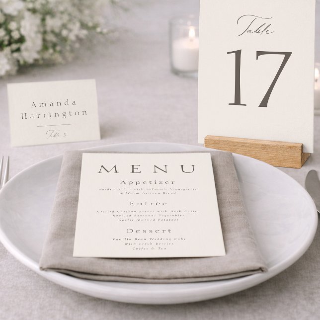 Eleganta Minimala Beige Bordnummer för Bröllop 1–1 Tack Kort (Skapare uppladdad)
