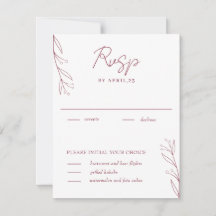 Eleganta minimalistiska botaniska burgunder RSVP-k