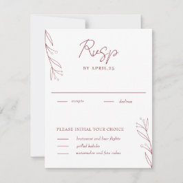 Eleganta minimalistiska botaniska burgunder RSVP-k OSA Kort