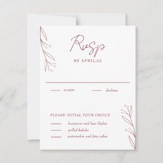 Eleganta minimalistiska botaniska burgunder RSVP-k OSA Kort