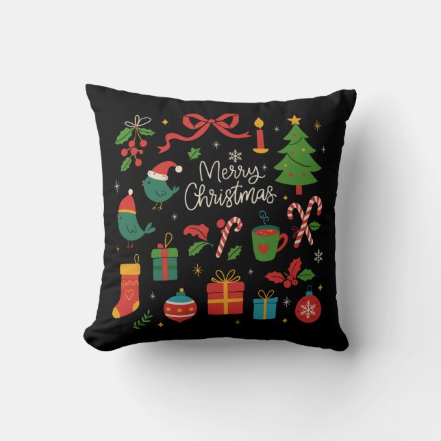 Eleganta minimalistiska juldoodles handritade kudde (Framsida)