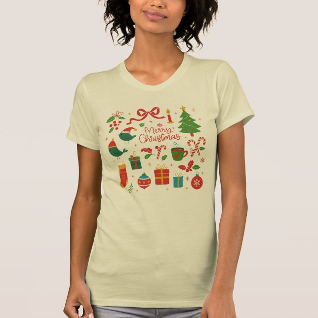 Eleganta minimalistiska juldoodles handritade t shirt (Framsida)