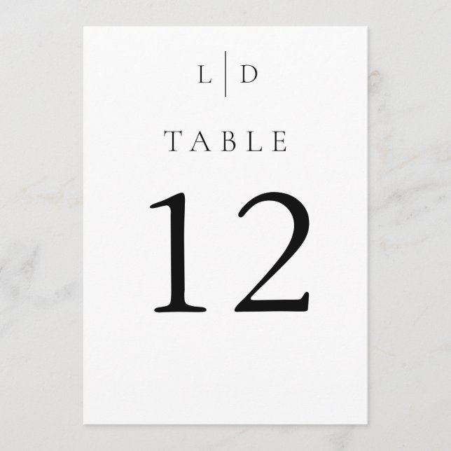 Eleganta minimalistiska monogram bröllopsbord numm inbjudningar (Framsida)