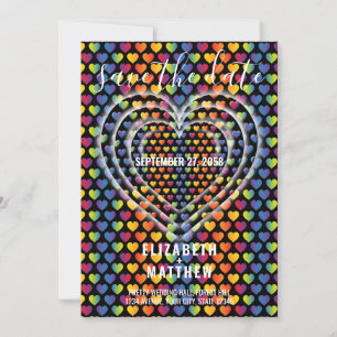 Eleganta minimalistiska regnbågs hjärtan inbjudningar