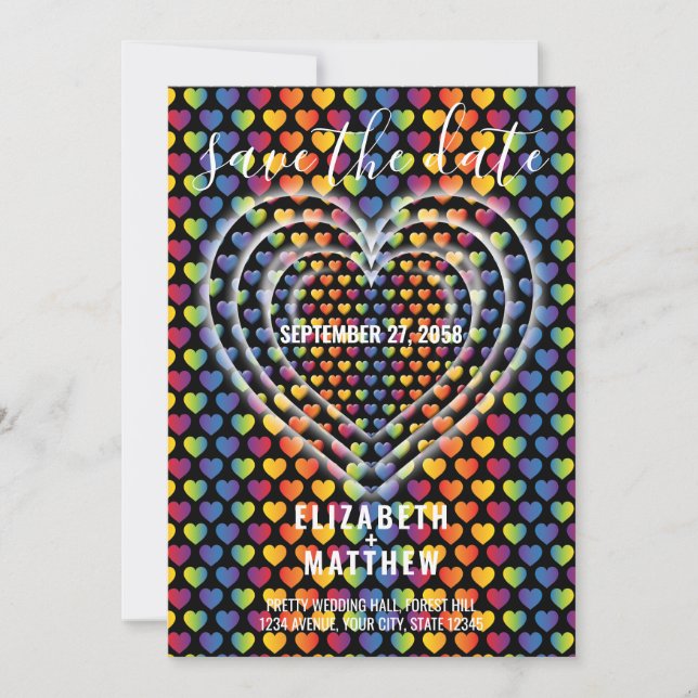 Eleganta minimalistiska regnbågshjärtan inbjudningar (Framsida)