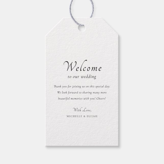 Eleganta minimalistiska välkomstbröllopsgavor-etik presentetikett (Framsidan)