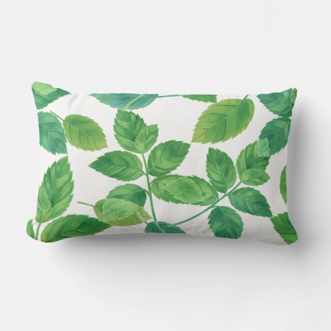 Eleganta mintblad Vattenfärg Botanisk design Lumbarkudde (Framsida)