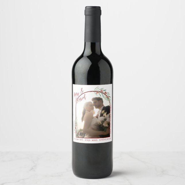 Eleganta Mistel Nyförlovade Foto Jul Vinflaska Etikett (Framsida)