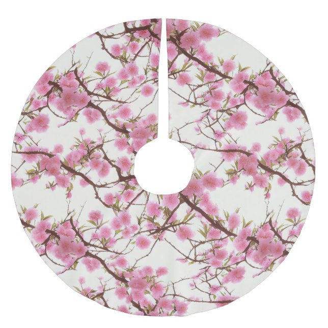 Eleganta mjuka rosa körsbärsblomfloraler   julgransmatta borstad polyester (Framsidan)