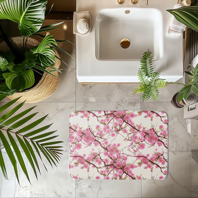 Eleganta mjuka rosa körsbärsblomster  badrumsmatta (Cherry Blossom Bath Mat)