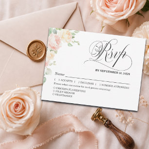 Eleganta mjuka rosablommande rosor bröllop RSVP me Vykort