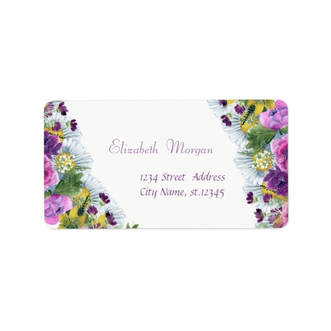 Eleganta Moderna  Akvarell  Blommor, Chic Adressetikett (Framsidan)