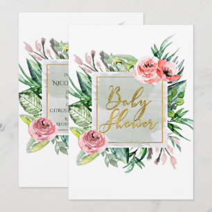 Eleganta moderna blommiga baby shower-inbjudningar inbjudningar