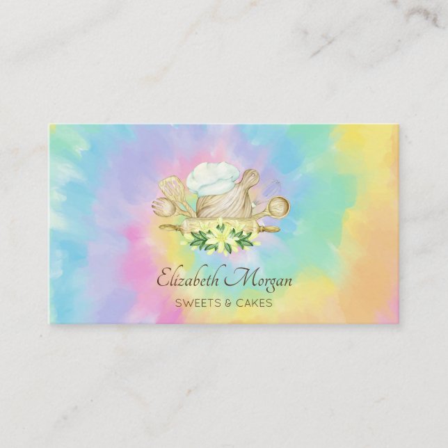 Eleganta moderna blomsterbakverktyg Tie Dye Visitkort (Framsida)