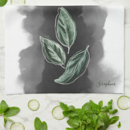 Eleganta moderna botaniska blad kökshandduk