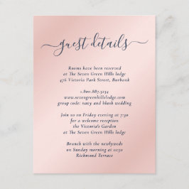 Eleganta moderna bröllopsdetaljer i marinblått och tilläggskort