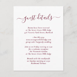 Eleganta Moderna Burgunderfärgade Bröllopsdetaljer Tilläggskort