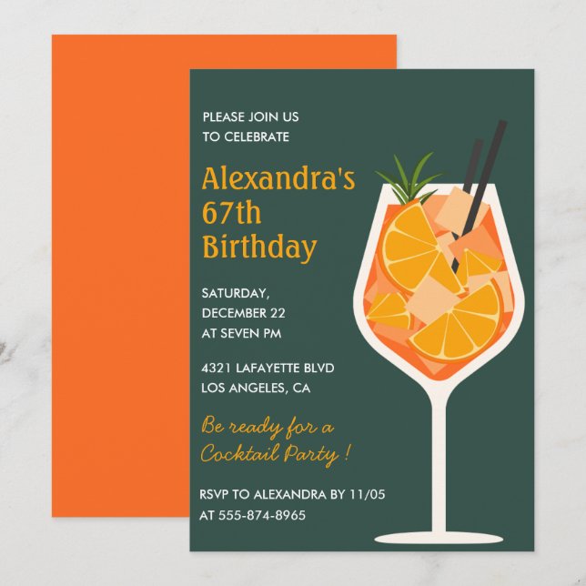Eleganta moderna cocktail inbjudningar till 67-års (Fram/baksida)