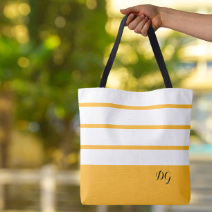 Eleganta moderna djärva ränder monogram gul svart tygkasse