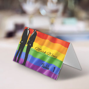 Eleganta moderna gaybröllop regnbågsplatskort kort