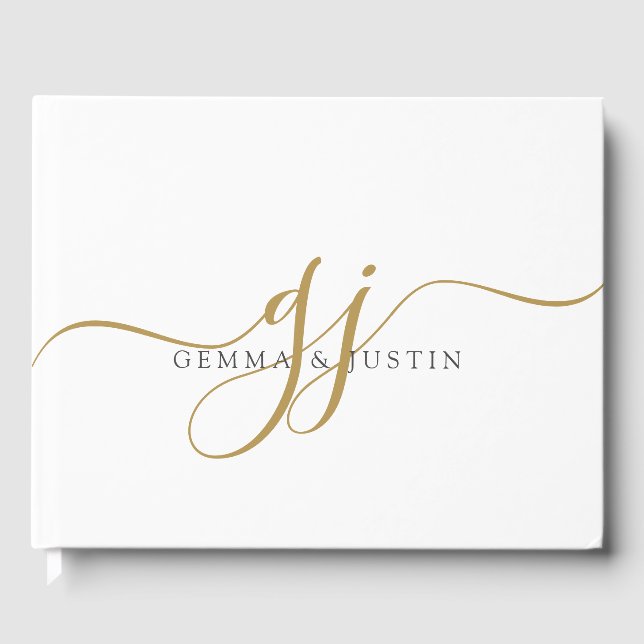 Eleganta moderna initialer namnmonogram i guld gästböcker (Framsida)