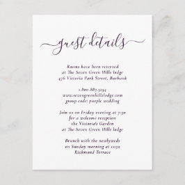 Eleganta moderna lila bröllopsdetaljer tilläggskort
