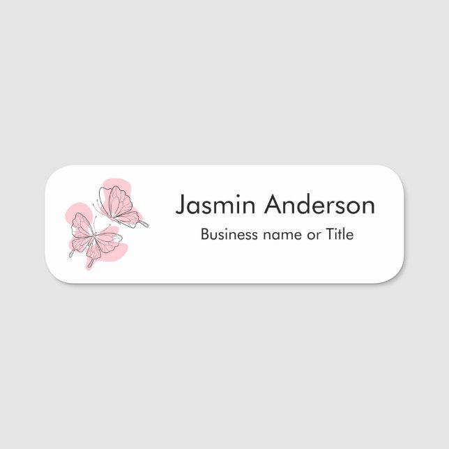 Eleganta moderna minimala fjärilar namnbricka (Framsida)