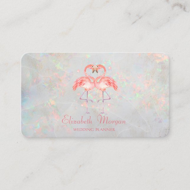 Eleganta Moderna Roliga Flamingos Opal Holografisk Visitkort (Framsida)