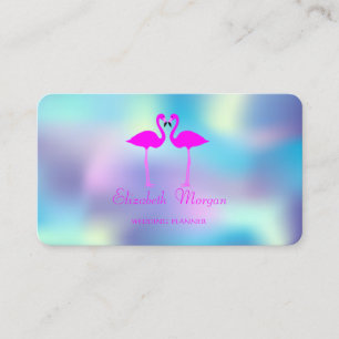 Eleganta Moderna Rosa Flamingos I Kärlek Holografi Visitkort