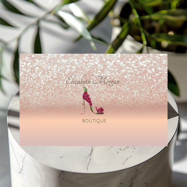 Eleganta moderna, rosa guld glitter bokeh högklack visitkort (Skapare uppladdad)